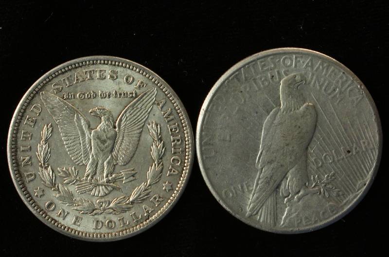 LOT OF 2 SILVER DOLLARS 1921-D MORGAN & 1922-S PEACE