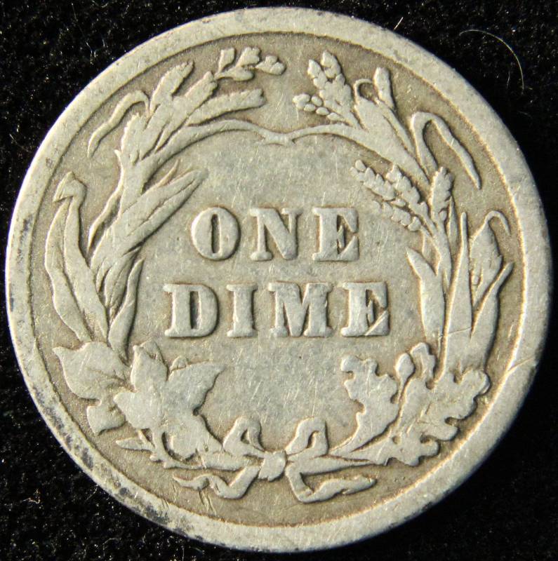 1907 BARBER SILVER DIME VG