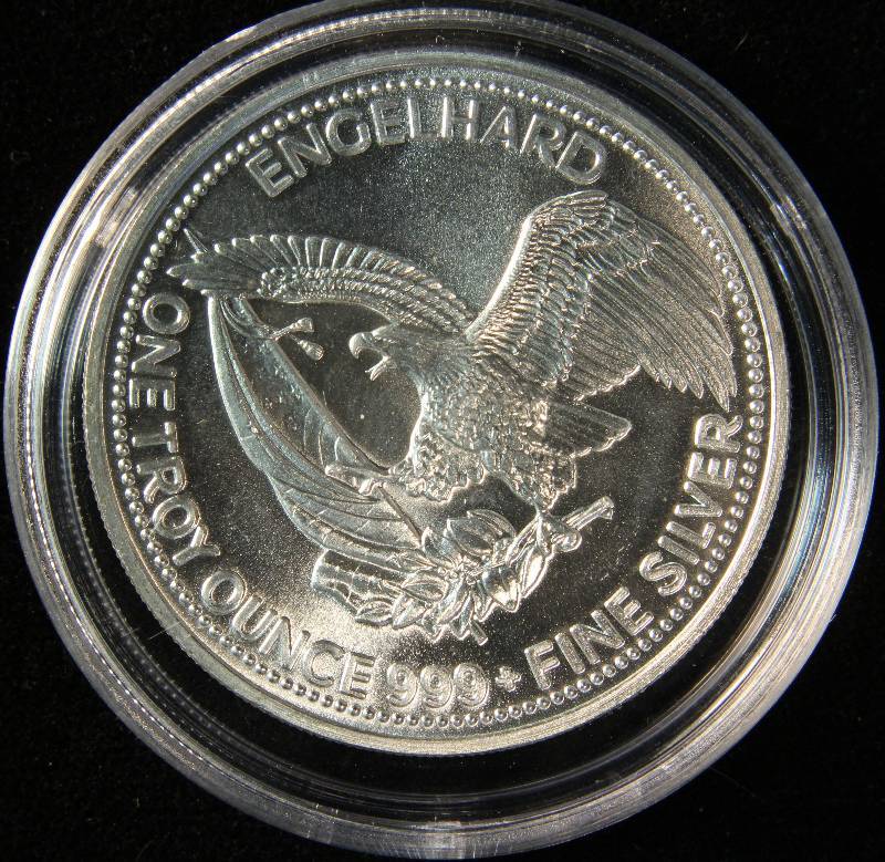 1 TROY OZ. .999 FINE SILVER PROSPECTOR ROUND 1985 ENGELHARD IN AIRTITE HOLDER