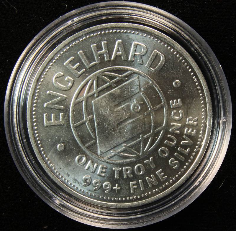 1 TROY OZ. .999 FINE SILVER PROSPECTOR ROUND 1982 ENGELHARD IN AIRTITE HOLDER