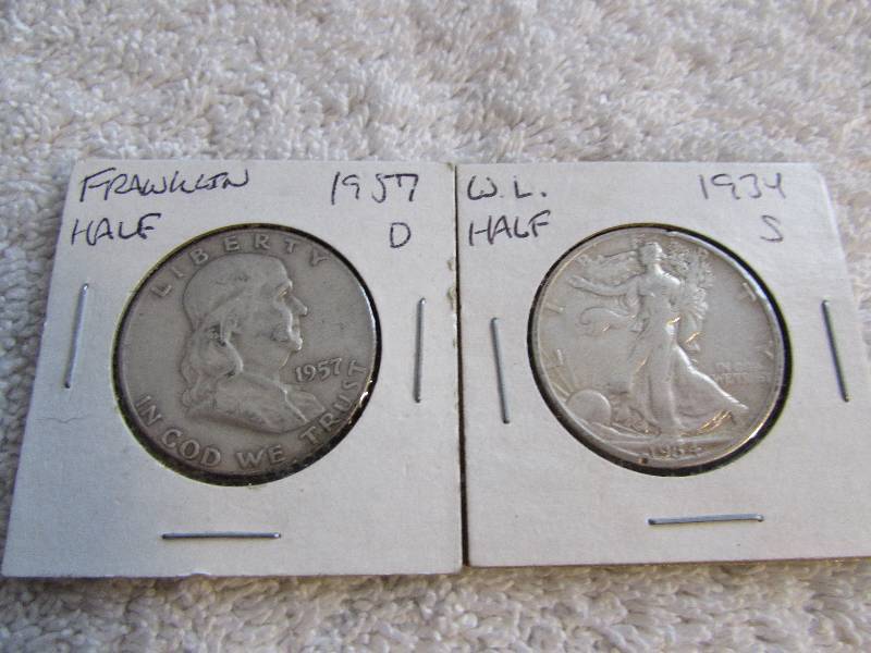 1957D Franklin Half Dollar & 1934 S Walking Liberty Half Dollar