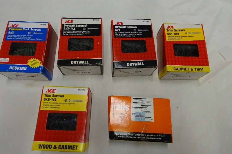 Variety of screws and 1 box of nails