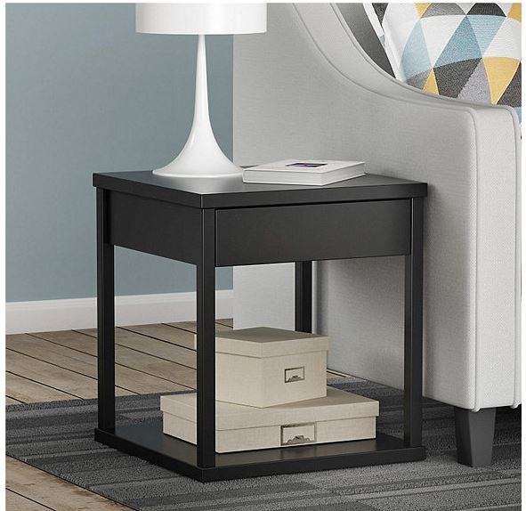 End Table with Drawer in Black Finish