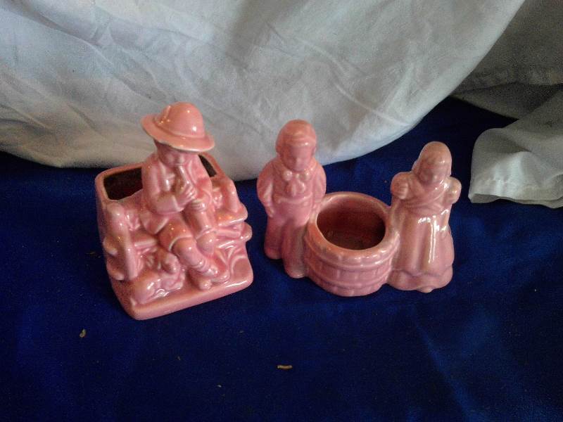 2 vintage pink boy and girl ,planters