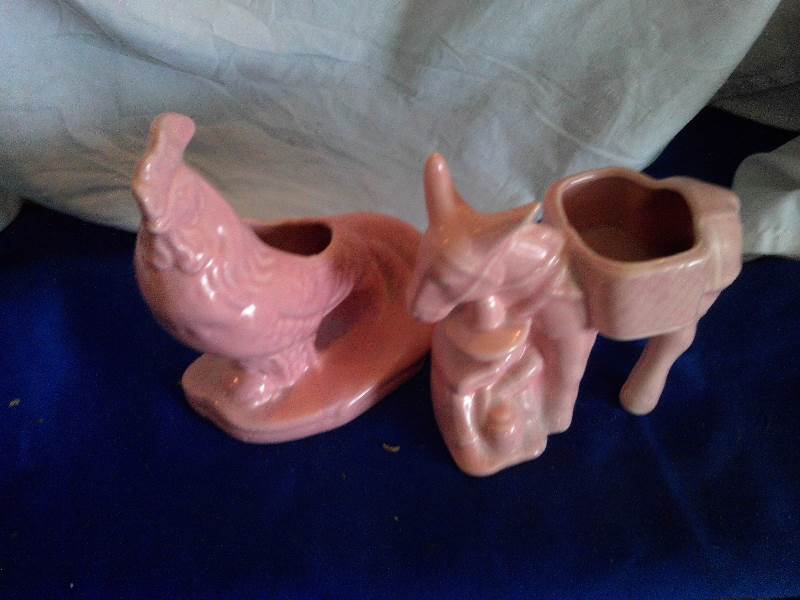 vintage donkey and rooster planter