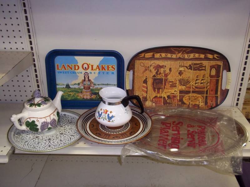 lot 12 image: Serving Trays with Coffee pots