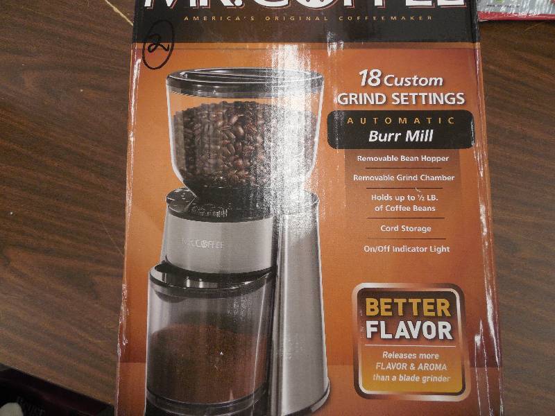 lot 2 image: Mr. Coffee Automatic Burr Mill Grinder, BlackSilver