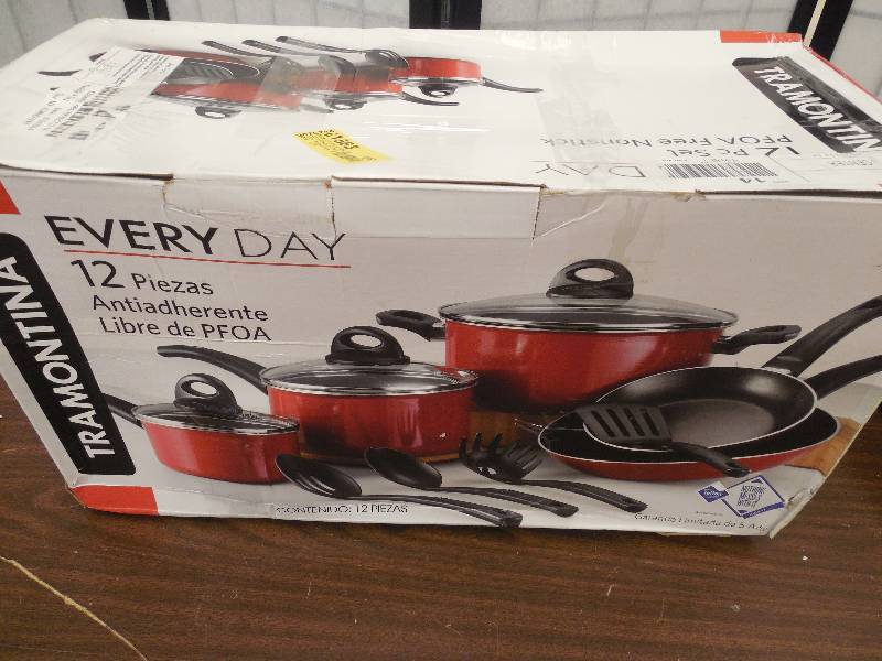 lot 8 image: Tramontina 12-Piece EveryDay Nonstick Cookware Set (Red)