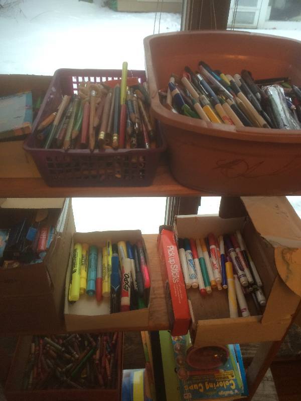 Shelf of coloring supplys