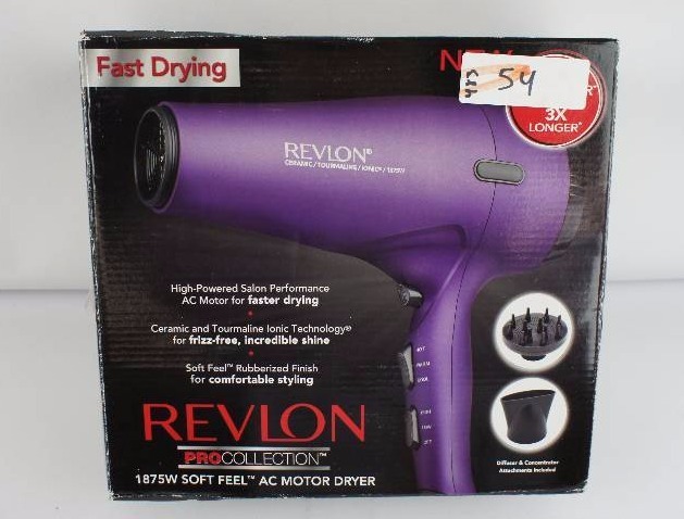 lot 54 image: Revlon 1875W AC Motor Power Dry Hair Dryer, Purple with Soft Rubberized Feel for Comfort