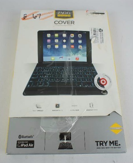 lot 67 image: ZAGG Cover, Backlit, hinged, Bluetooth keyboard for iPad Air1 - Black