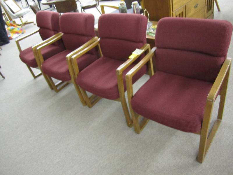 4 wood frame burgundy upholstered c...