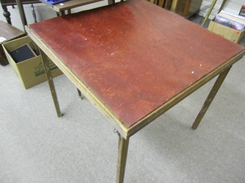 Antique wood leg folding card table...