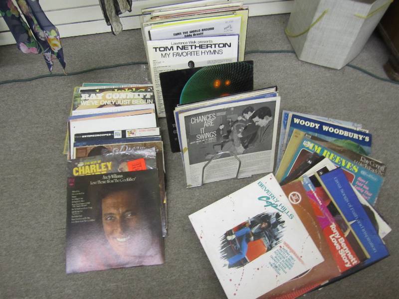Rack of vinyl records...