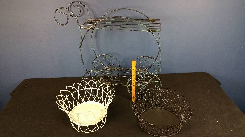 lot 100 image: Misc Metalware Plant Stand, Baskets, Etc.