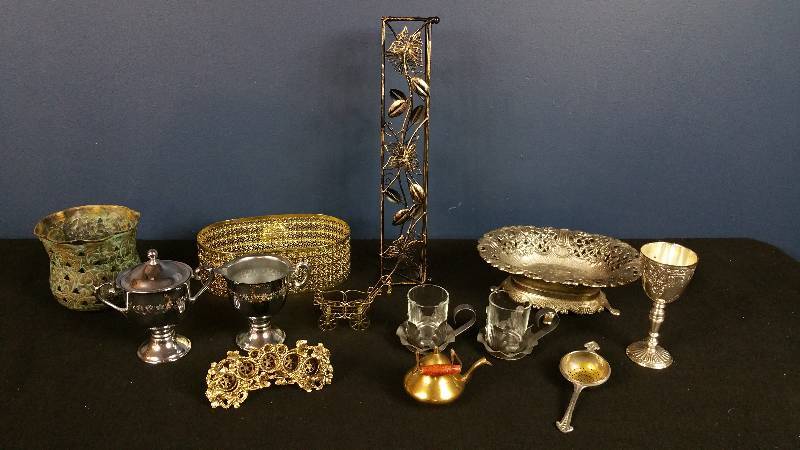 lot 115 image: Metal Lipstick Holder, Etched Glass, and More