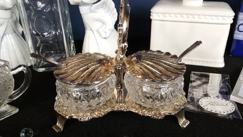 lot 123 image: Vintage Double Service, Nut Dish, Angels, Decanter, and More