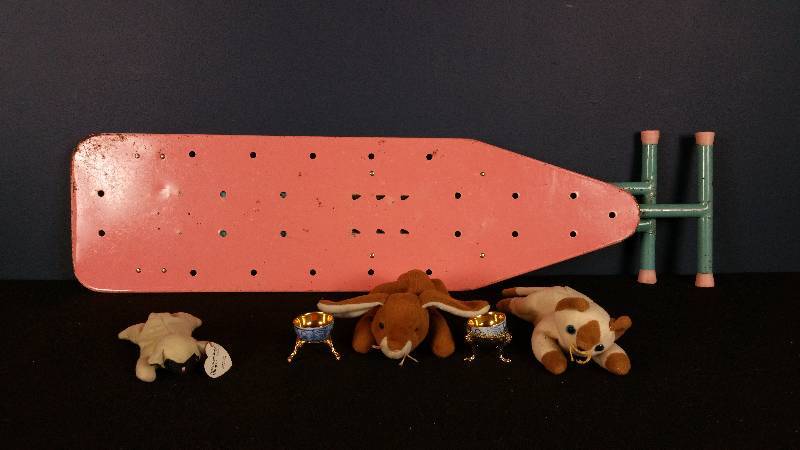 lot 136 image: Vintage Childrens Metal Ironing Board  Stuffed Animals