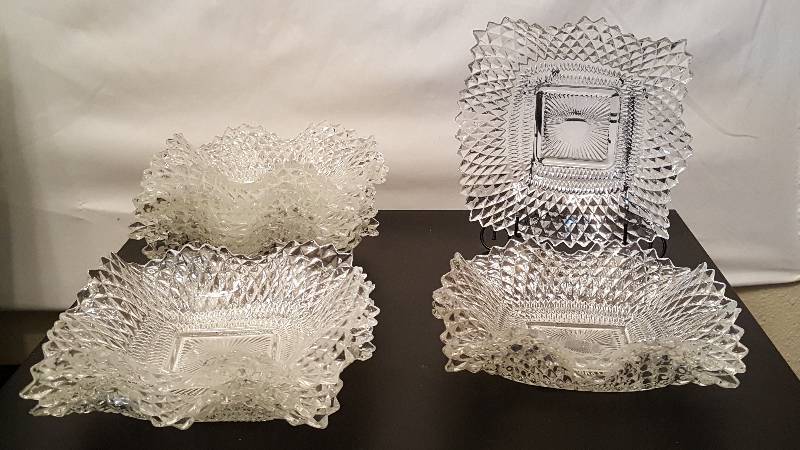 lot 82 image: Group of Depression Diamond Cut Ruffled Dish
