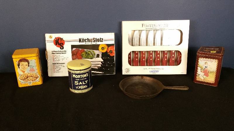 lot 149 image: (2) Knife Sets, Metal Canisters