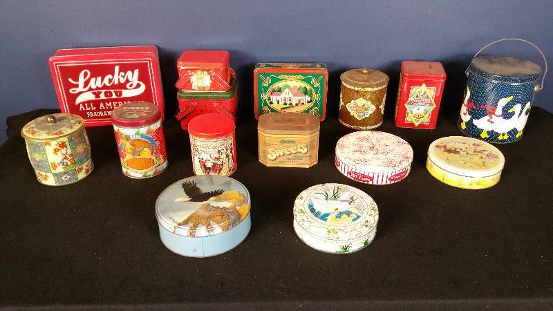 lot 150 image: Large Group of Collectible Metal Canisters
