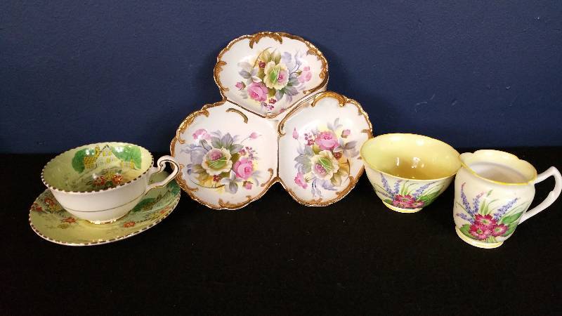lot 49 image: Gilded Handled Porcelain Relish Dish  More