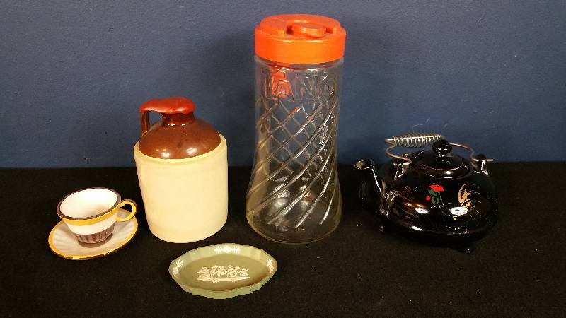 lot 55 image: Vintage Glass Tang, Wedgwood Jasperware, Sealed Jug, Etc