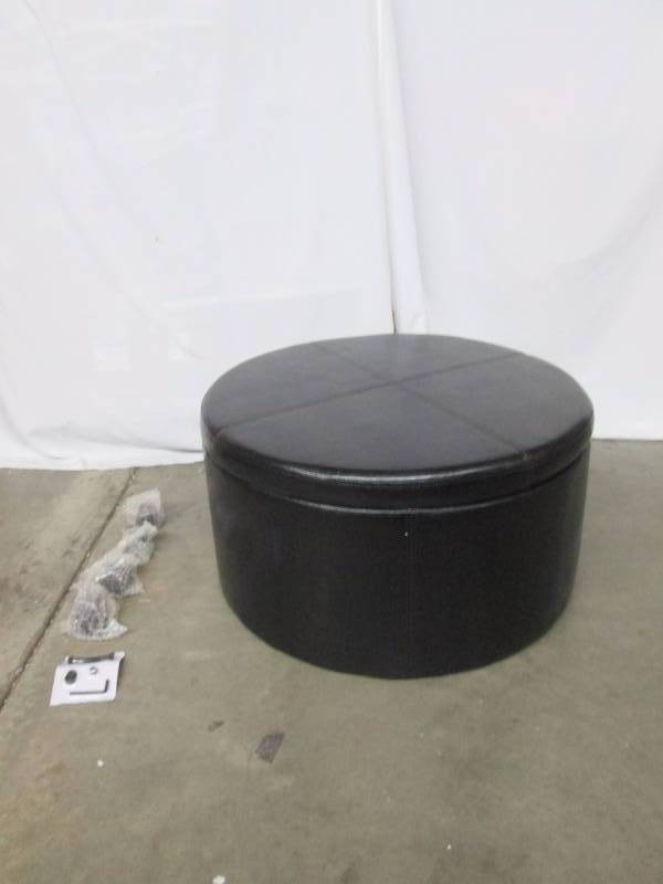 Alcove Leather-Look Round Storage Ottoman