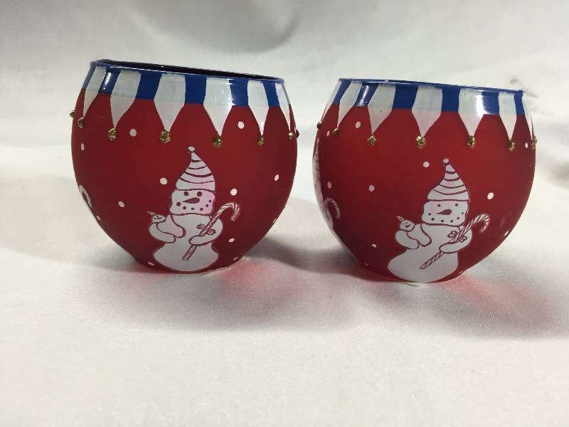2 - Circular Snowman Candle Holders