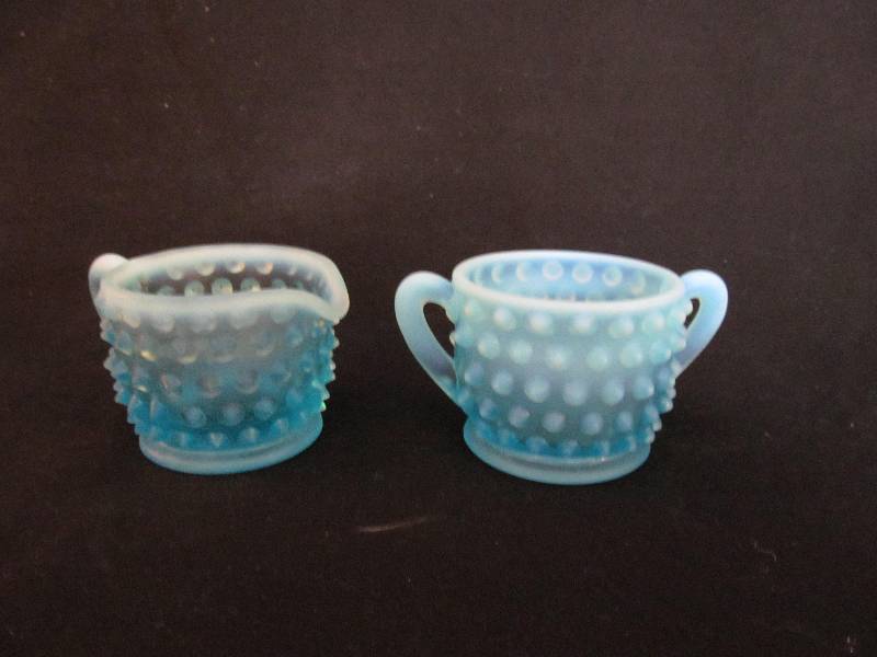 Blue Hobnail Glass Tea Cups