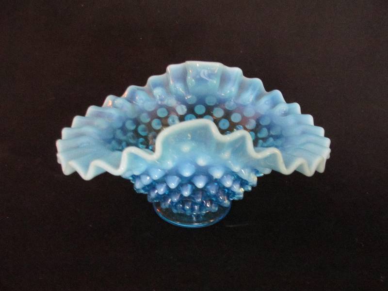 Blue Hobnail Glass Candy Dish
