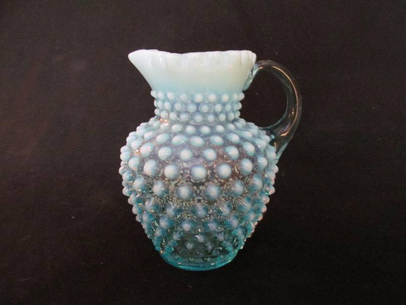 Blue Hobnail Glass Small Pitcher