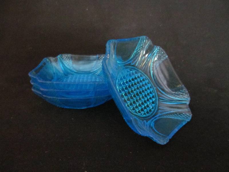 Blue Hobnail Glass Small Plates