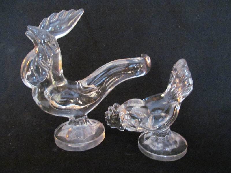 Glass Rooster & Hen Figurines