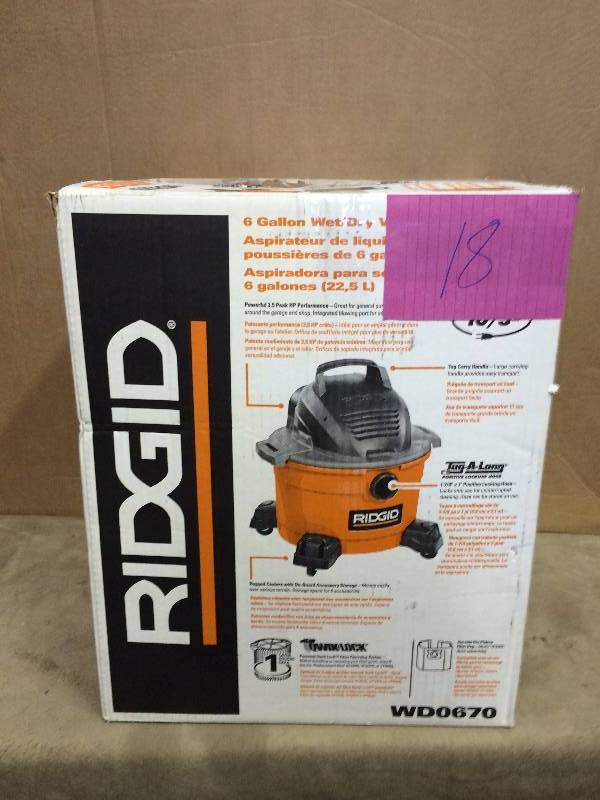 Ridgid 6 Gal WetDry Vac used tested works