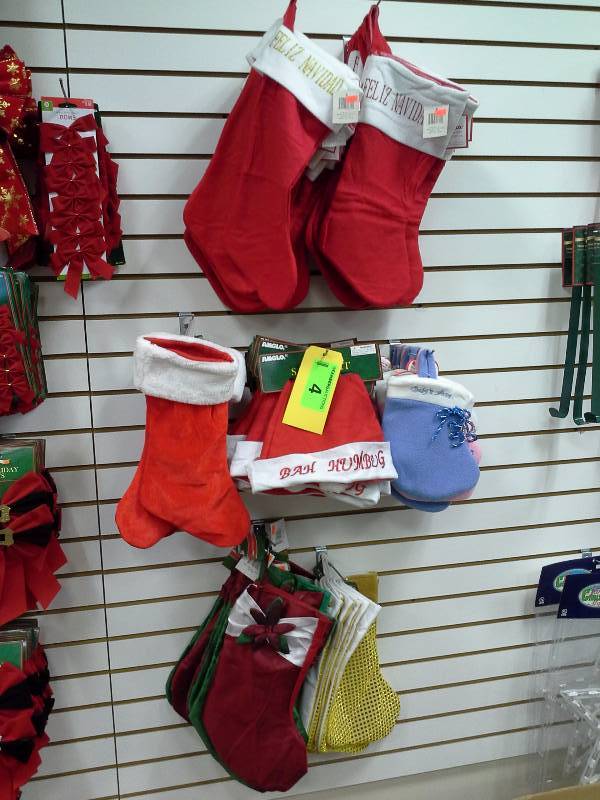 Various assortment of Christmas stockings and hats