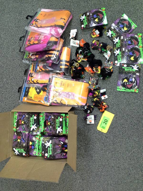 Assortment of Halloween costumes and makeup kits