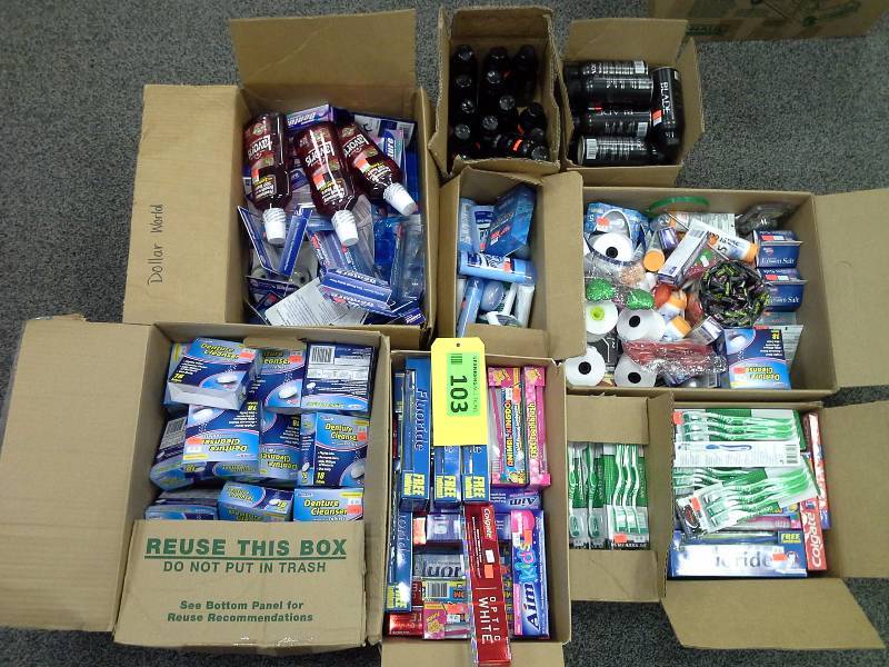 Nine boxes of hygiene related items, dental