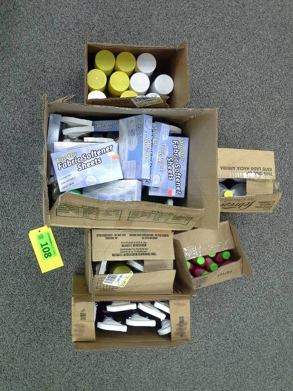 Six of boxes of various cleaners, fabric softener sheets