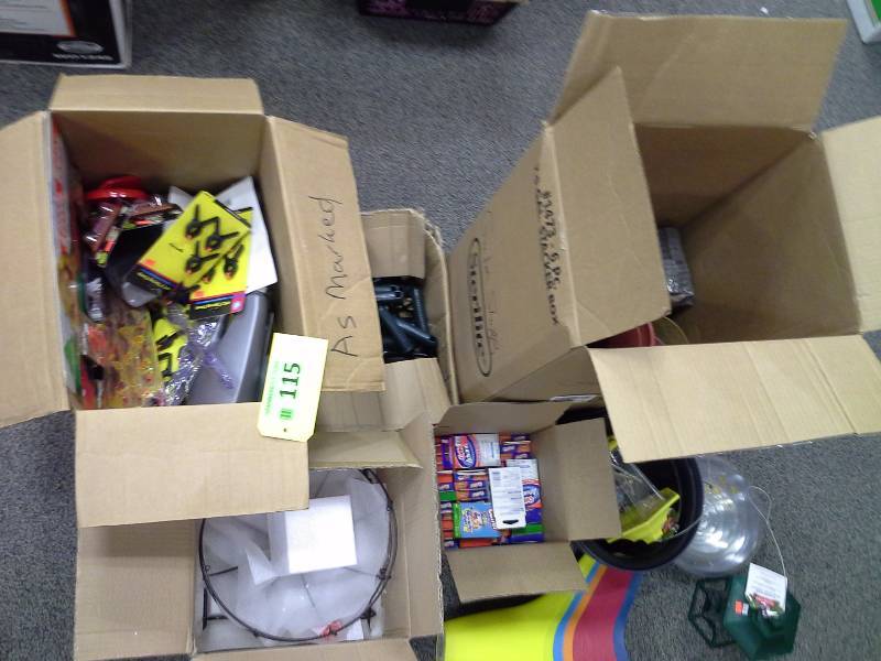 Five boxes of miscellaneous outdoor, hardware equipment