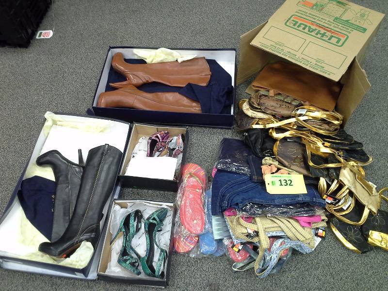 Assortment of womens purses, shoes, flip-flops