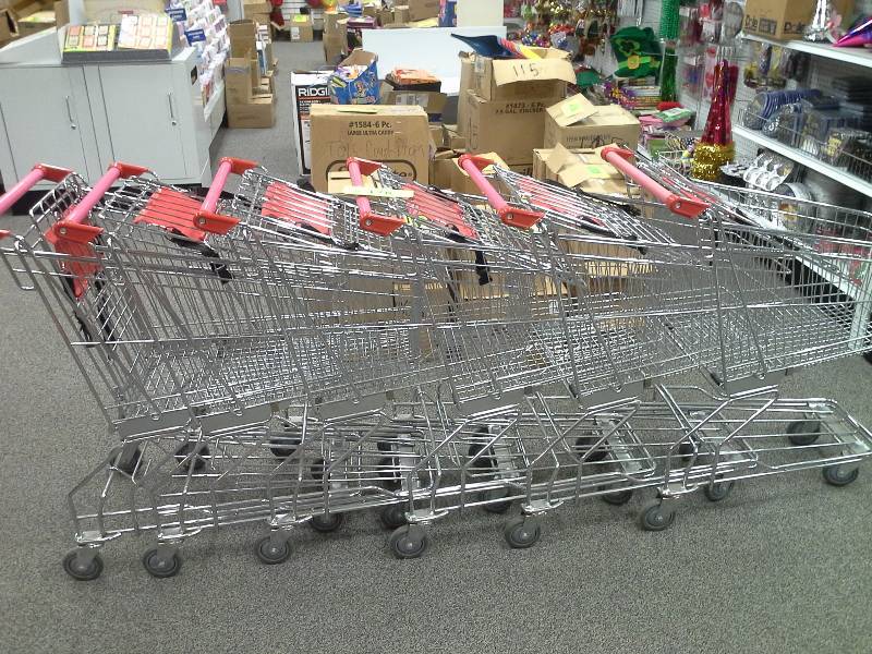 Six metal shopping carts