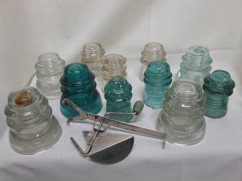 11 Vintage glass insulators green &...