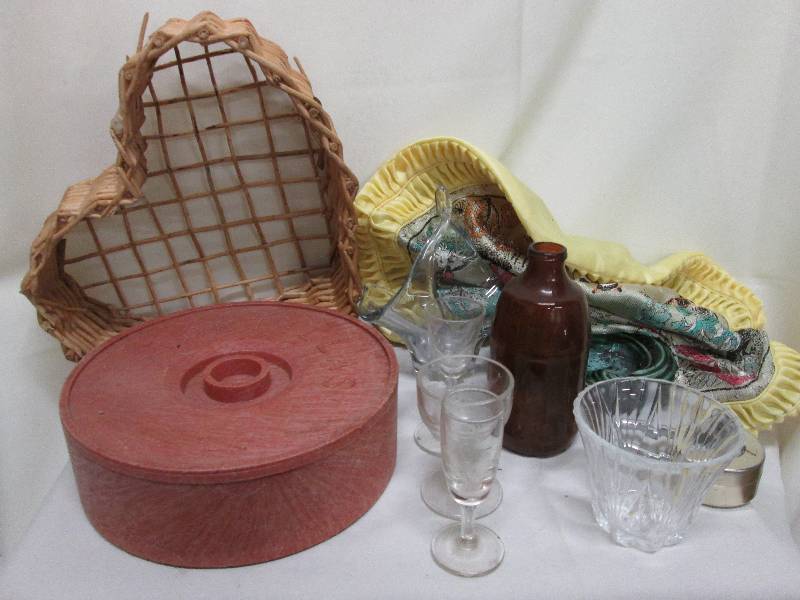 Heart shaped basket, assorted glass...