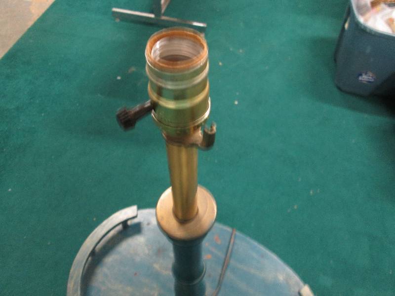 Blue-green wooden lamp stand magazi...