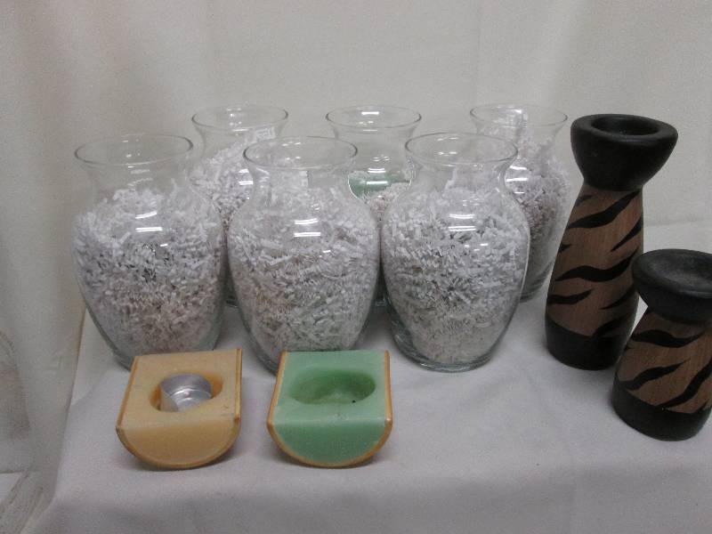 Lot of 6 floral vases, 2 pr candle ...