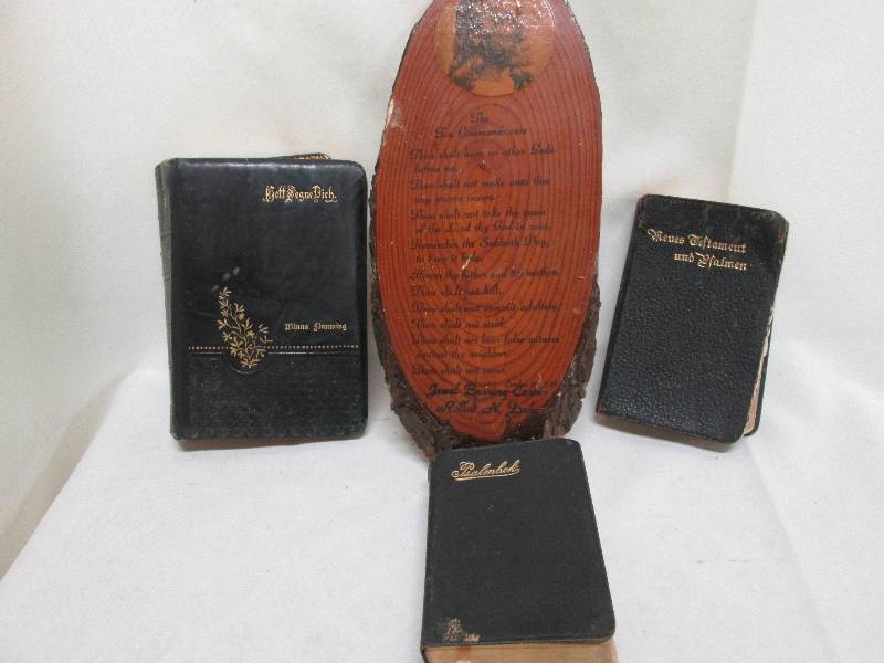 3 vintage Bibles & Religious Plaque...