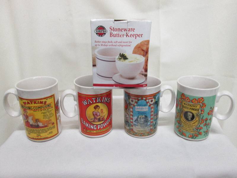 4 Watkins Brand Collector Mugs, 1 S...