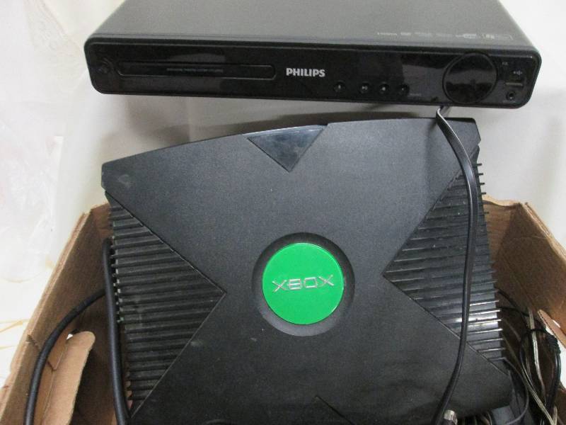 Xbox with controllers, Phillips DVD...