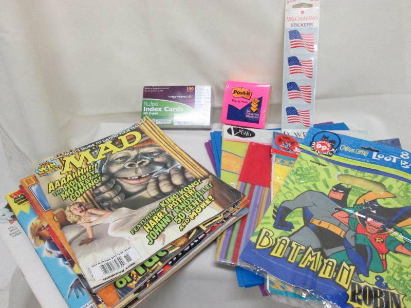 Mad magazines, Index cards, Post-It...